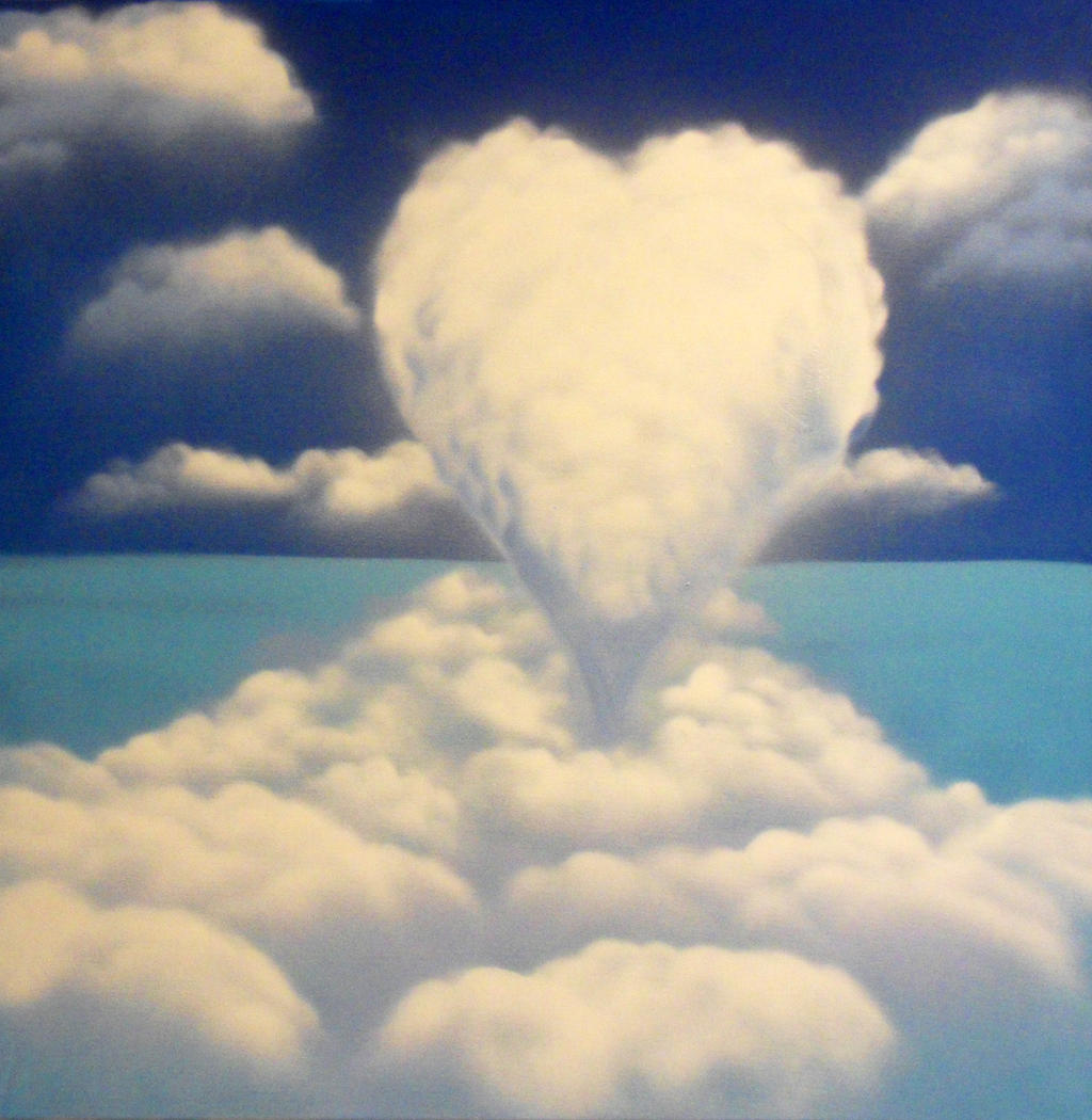 Spray paint heart clouds on canvas XL size