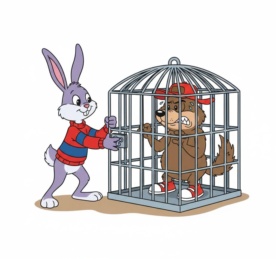 Hotlock Rabbit Reader Rabbit locks Spike in the cage by timmybrisbyfan1925 on DeviantArt