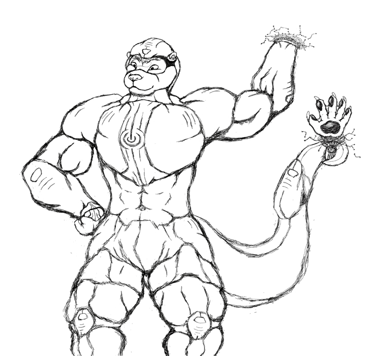 WIP sketch, techie otter superhero