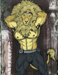 The Mind-Eating Lion, shirtless muscle villain