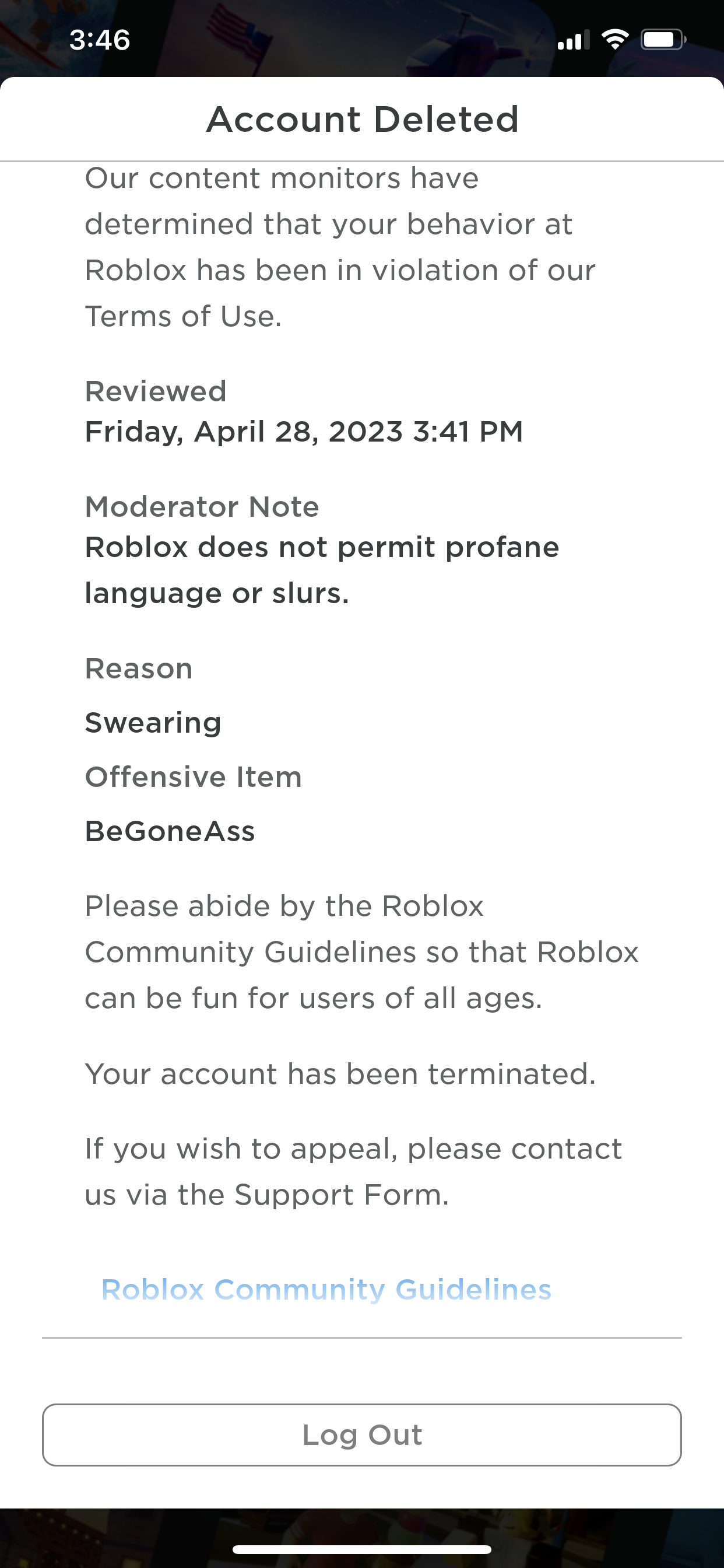 Roblox Ban Message by wezha on DeviantArt