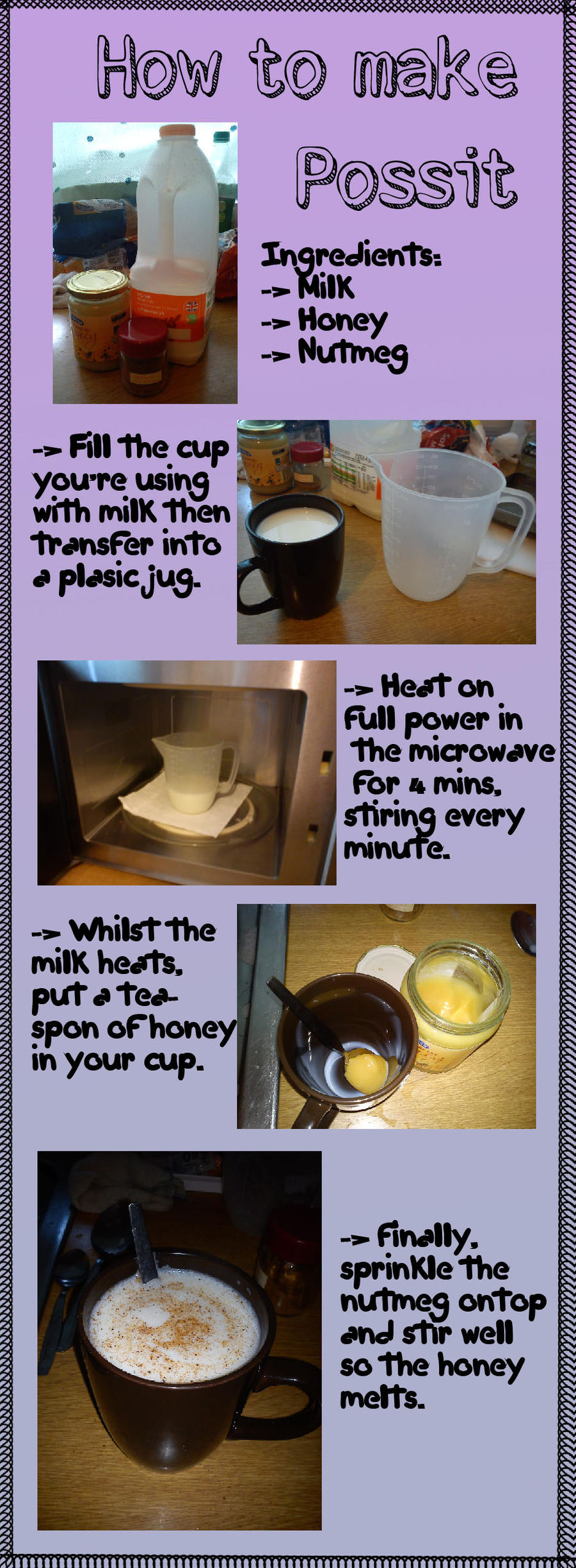 Recipe for posset/a hot milk drink