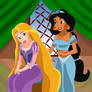 Jasmine combing Rapunzel's hair