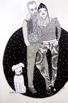 pattern and stylish couple with a dog