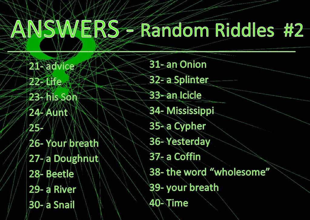 Random Riddle - ANSWERS #2 by AtraVerum on DeviantArt