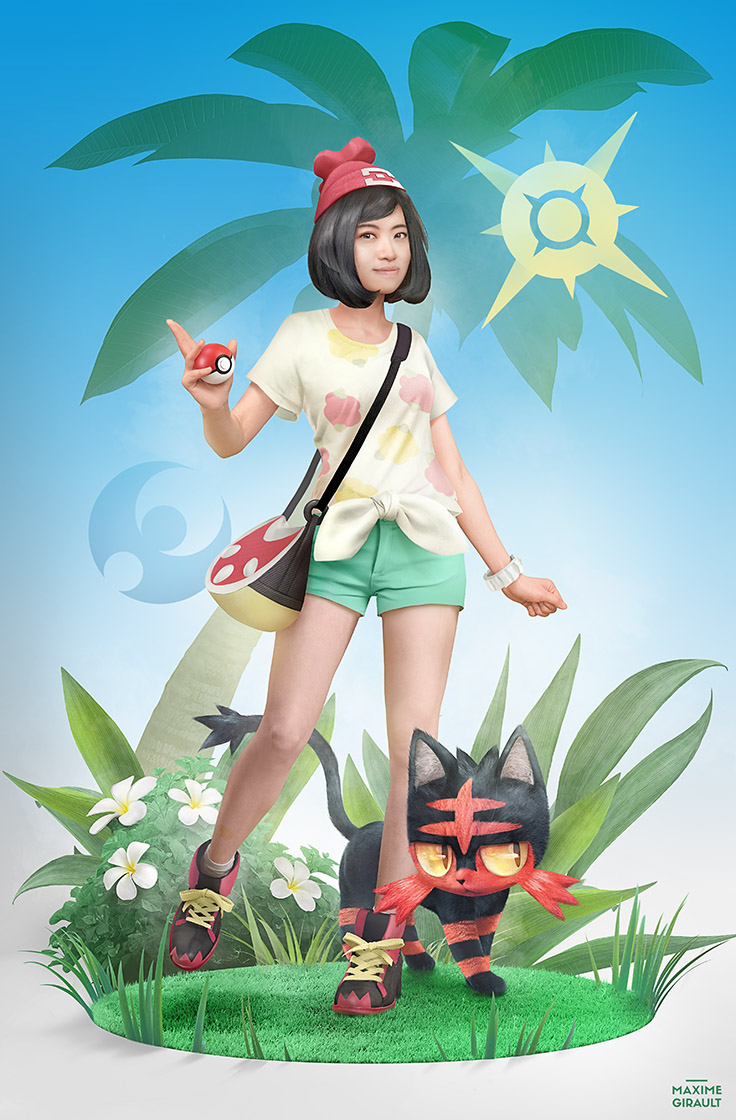 Pokemon Sun Moon Female Trainer With Litten By Maximegirault On Deviantart