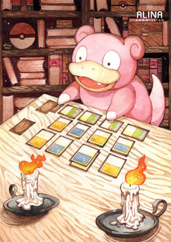 Commission - Slowpoke playing Magic