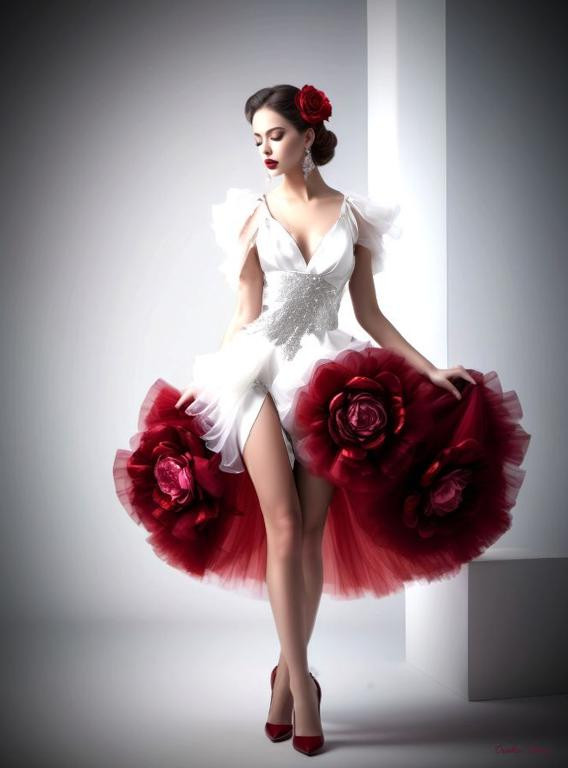 Red Haute Couture Dress Made with 1000 roses!