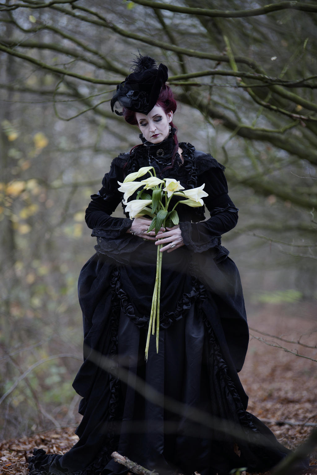 Stock - Lady with lilies baroque gothic sad 3