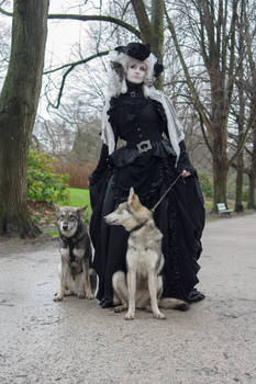 Stock - Baroque Lady with dogs  gothic romantic