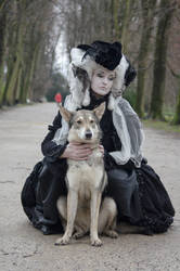 Stock - Baroque Lady sitting dog  gothic romantic