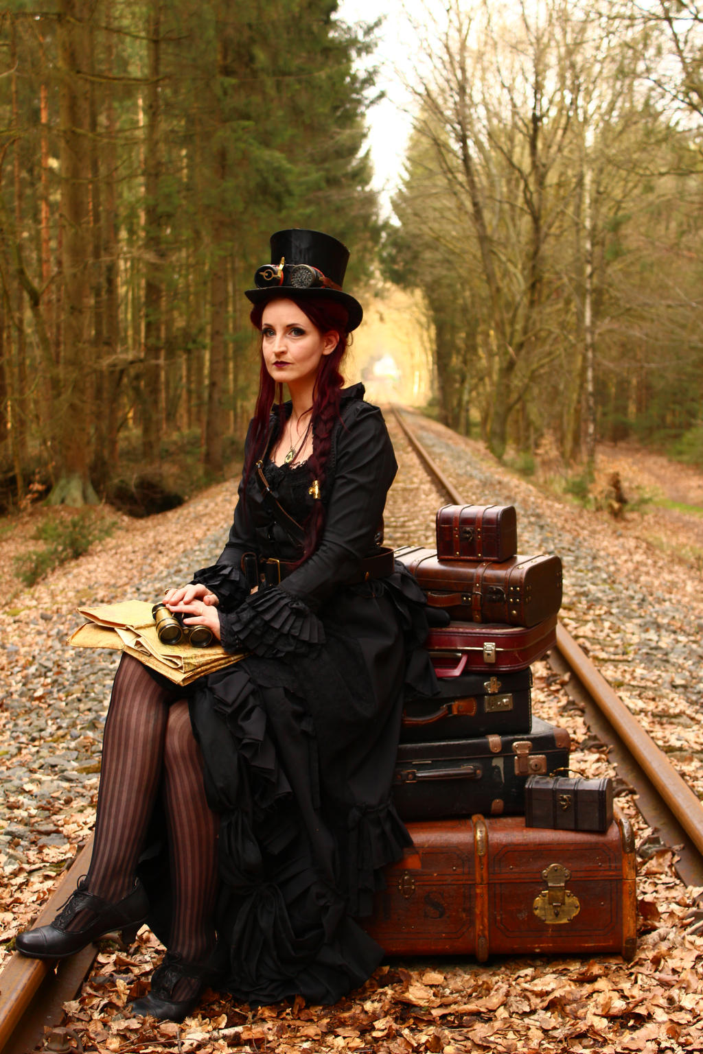 Stock - Steampunk railroad trip waiting pose 2