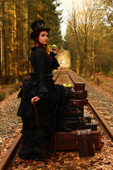 Stock - Steampunk railroad trip  standing apple