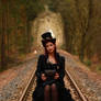Stock - Steampunk sitting on trunk nostalgia pose