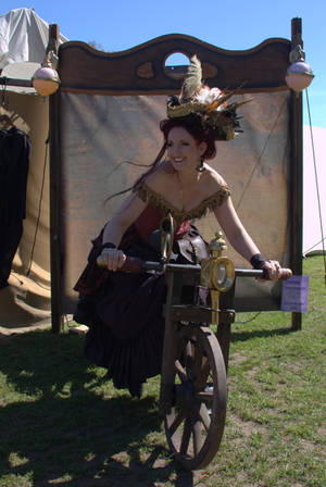 Stock - Steampunk lady riding a bike .. smile by S-T-A-R-gazer