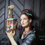 Stock - Baroque Lady  pose with lantern 3 moths