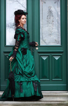 Stock - Victorian Lady green gown side full view