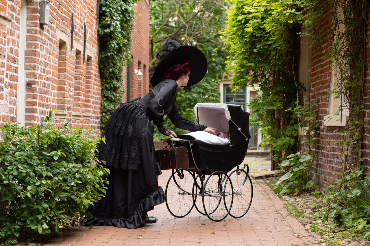 Stock - Lady stroller nostalgic victorian dark