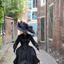 Stock - Gothic lady with big hat walk pose