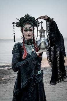 Stock - Art Nouveau woman with lantern portrait