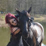 Stock - Bellatrix and a horse gohtic cuddle pose