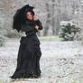 Stock - Victorian winter woman snow umbrella 4