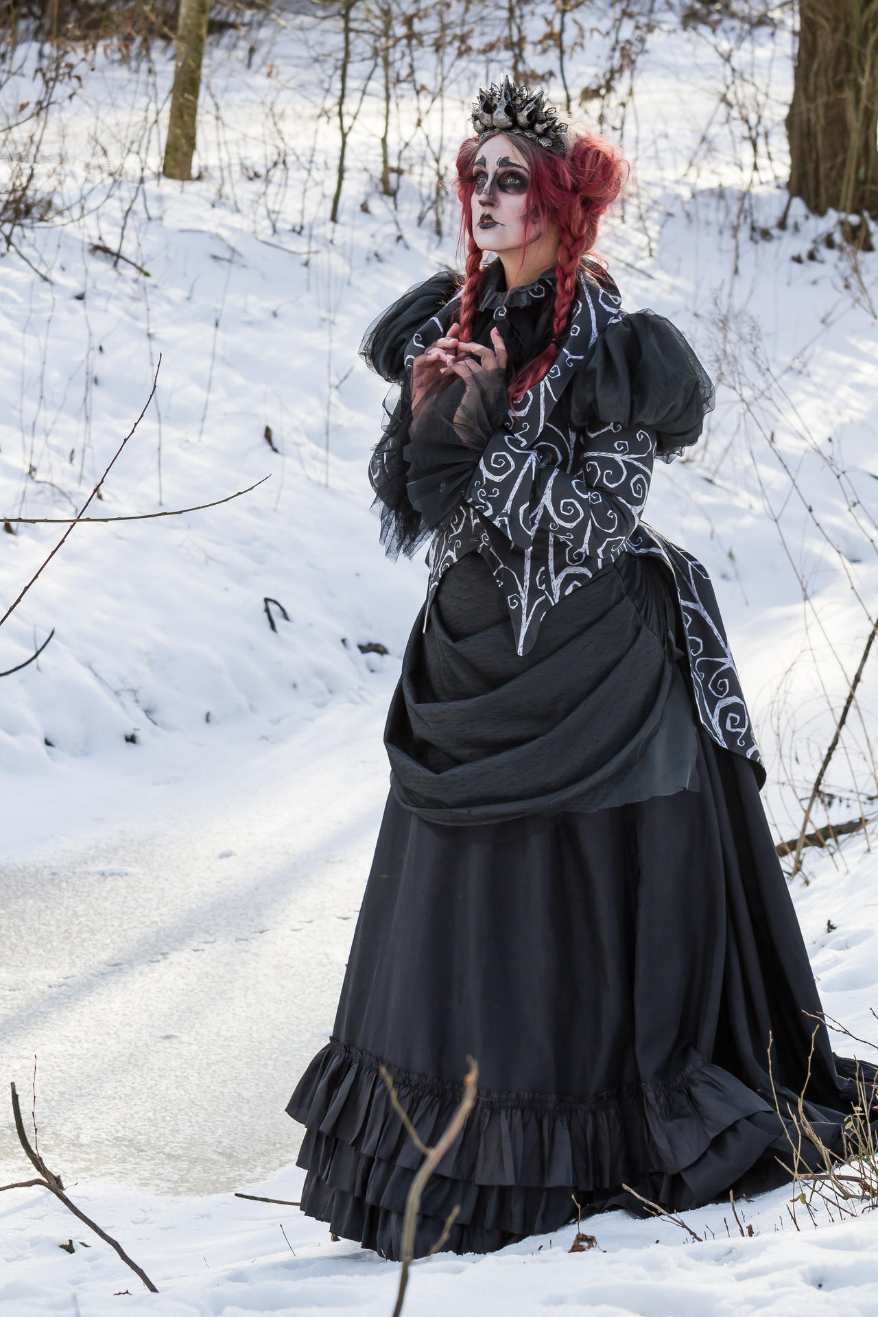 Stock - Spooky buton style bustle gown woman side