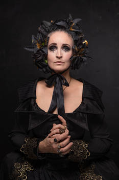 Stock - Black and gold flower portrait woman dark