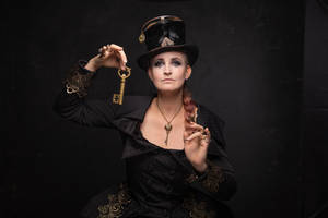 Stock - Steampunk woman key pose