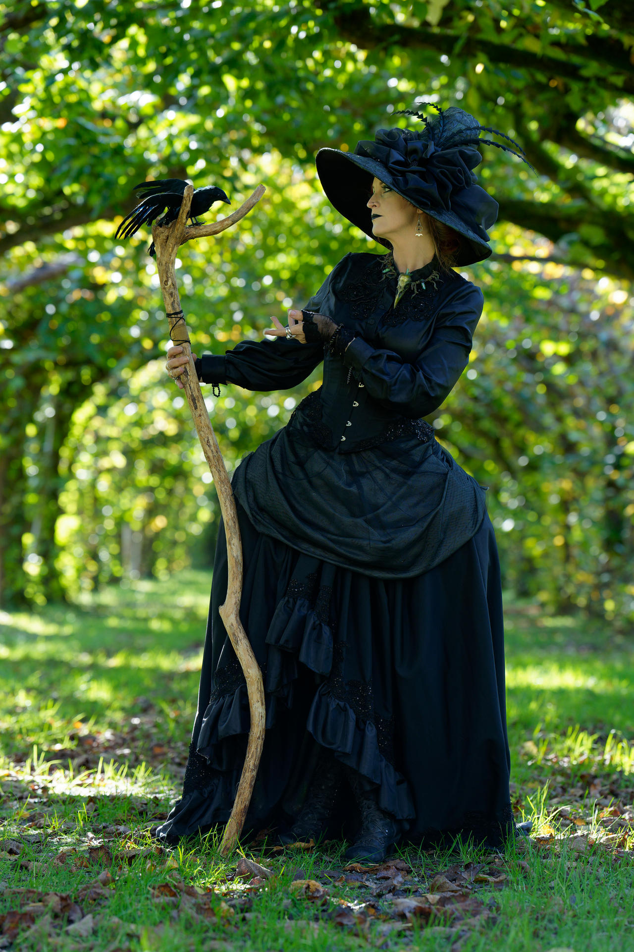 Stock - Witch raven stand pose side gothic baroque