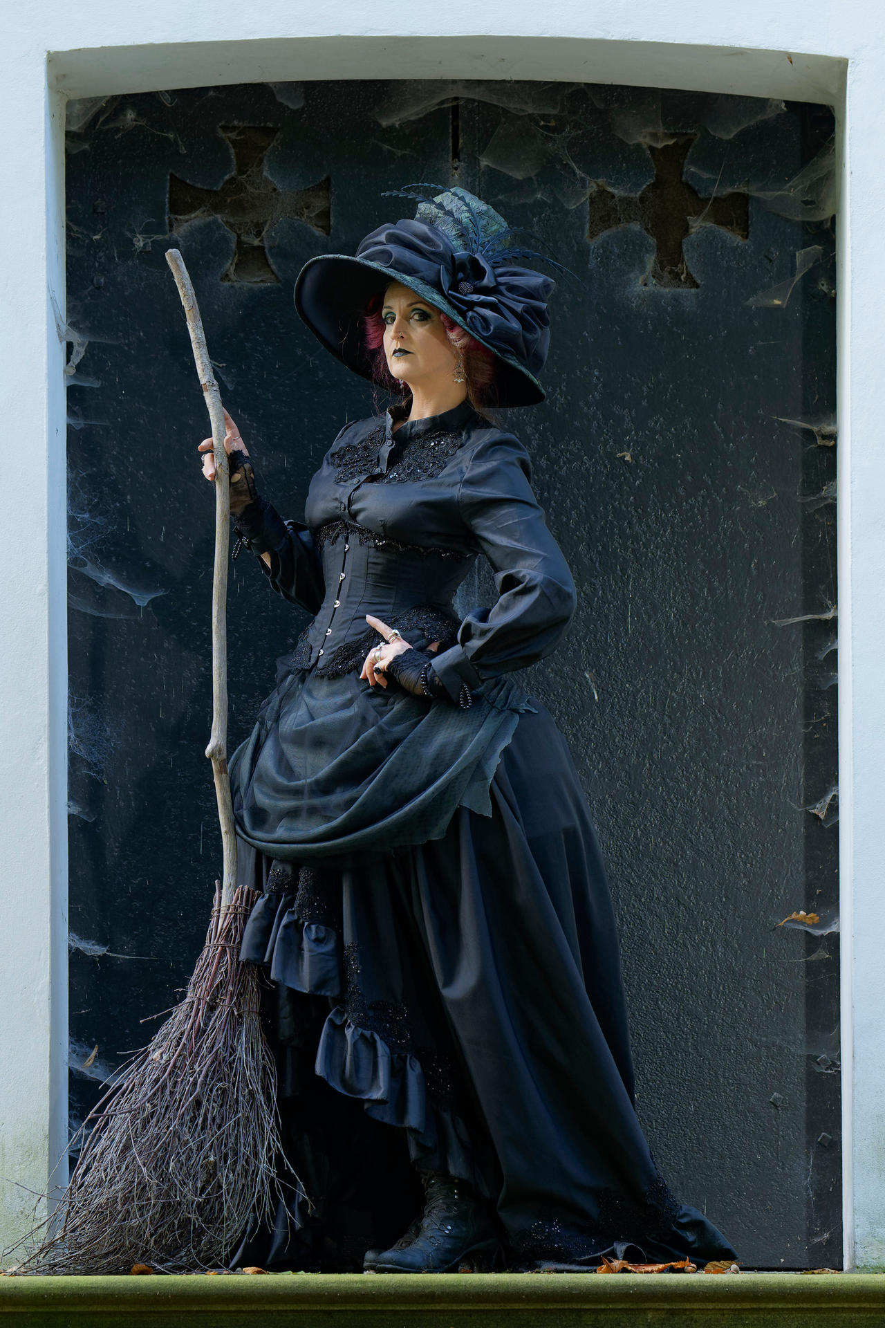 Stock - Witch sorceress strong stand pose broom