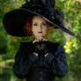 Stock - Gothic lady frontal portrait pose big hat