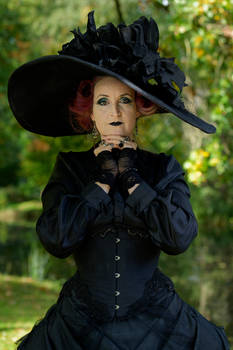 Stock - Gothic lady frontal portrait pose big hat