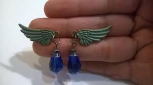 Rain wing: Antique style bird wing charm earrings