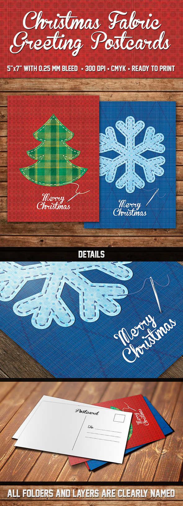 Christmas Fabric Greeting Postcards