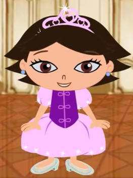 June In A Pink And Purple Ball Gown