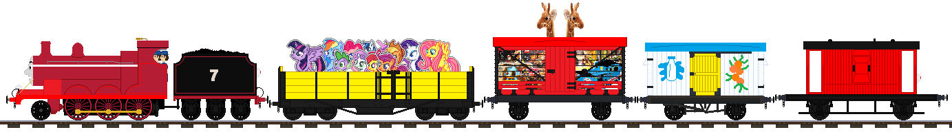 James Pulling A Train Of Toys And Good Food by Hubfanlover678 on DeviantArt