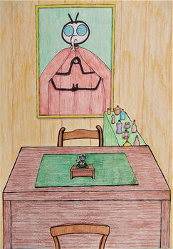Felix the Fly Wizard at his desk-on-a-desk