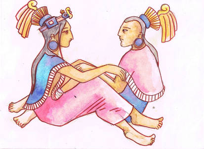 In Aztec mythology, Cihuacoatl was one of a number of motherhood and fertility goddesses. Cihuacoatl was especially associated with midwives, and with the sweatbaths where midwives practiced. She is paired with Quilaztli