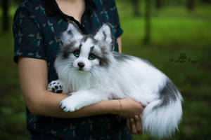 Sold! Handmade Poseable toy Arctic Marble Fox