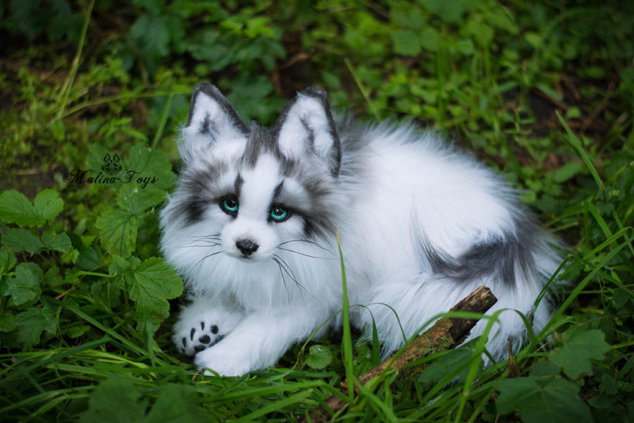 Sold! Handmade Poseable toy Arctic Marble Fox by MalinaToys Sold! Handmade Poseable toy Arctic Marble Fox by MalinaToys