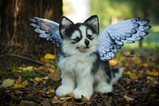 SOLD!100 % Handmade Poseable Husky with wings!