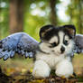 SOLD!100 % Handmade Poseable Husky with wings!