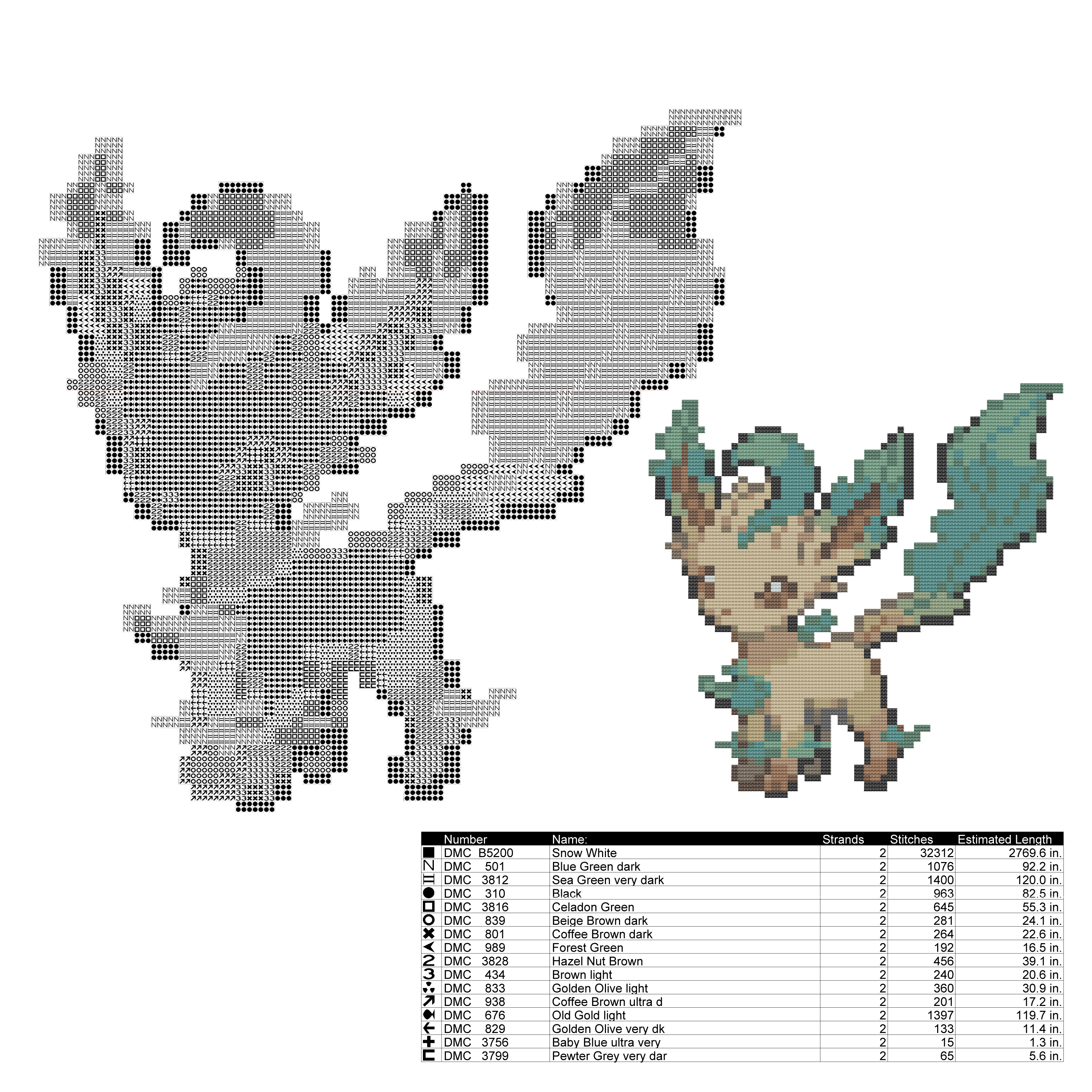 Leafeon Cross Stitch Pattern