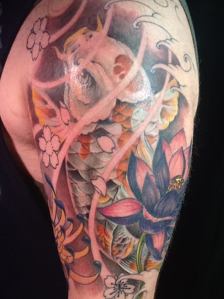 Koi fish tattoo sleeve flower lotus Nate rogers by Zeek911 on DeviantArt