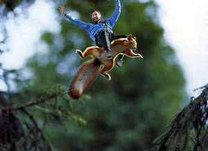 Hugh Jackman Rides A Squirrel