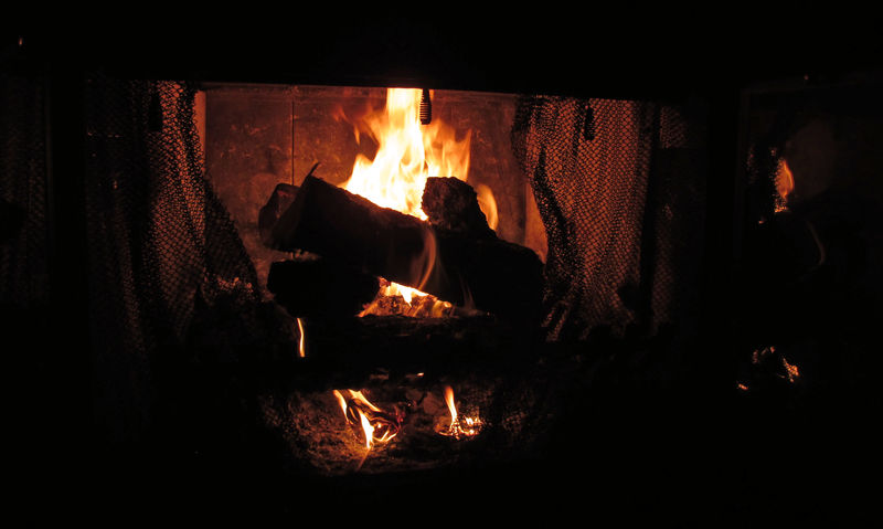 Fire and Logs in a Fireplace