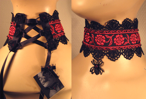 red rose choker with spider