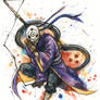 Obito Artistic Hand-Drawn Watercolor and Ink