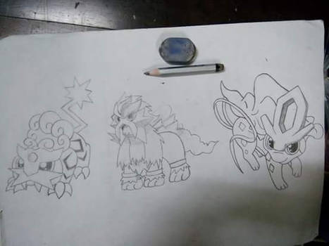 Entei Suicune Raikou Handrawn